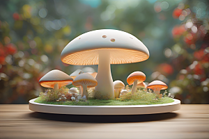 草地上蘑菇的3D渲染效果