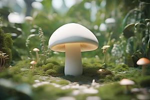 草地上蘑菇的3D渲染效果