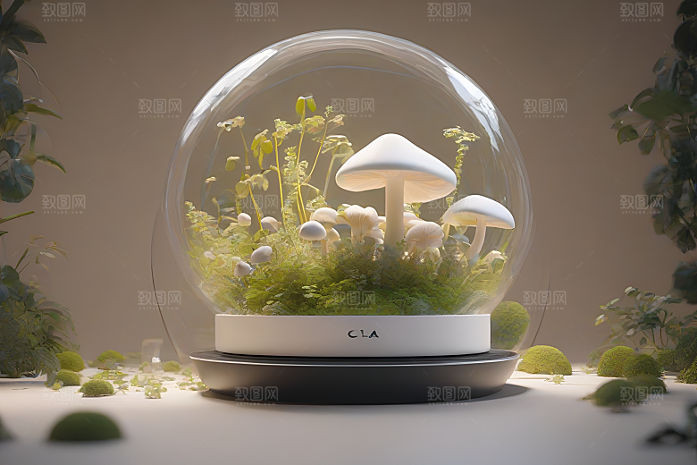 草地上蘑菇的3D渲染效果