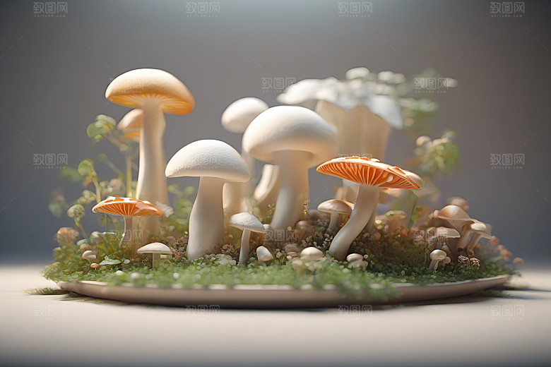 Filip Hodas的逼真蘑菇渲染作品