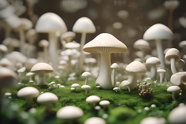 光线追踪渲染下的草地蘑菇