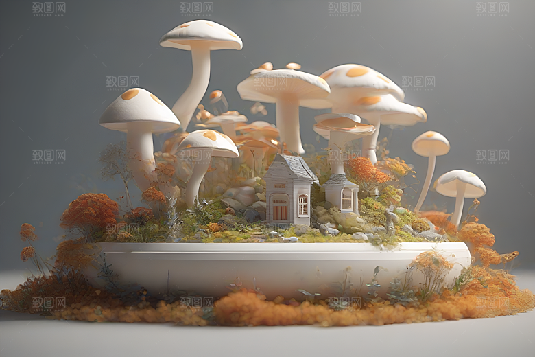 Filip Hodas的蘑菇3D渲染作品