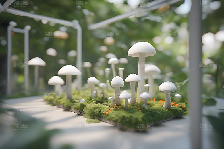 逼真的3D渲染中的蘑菇景象