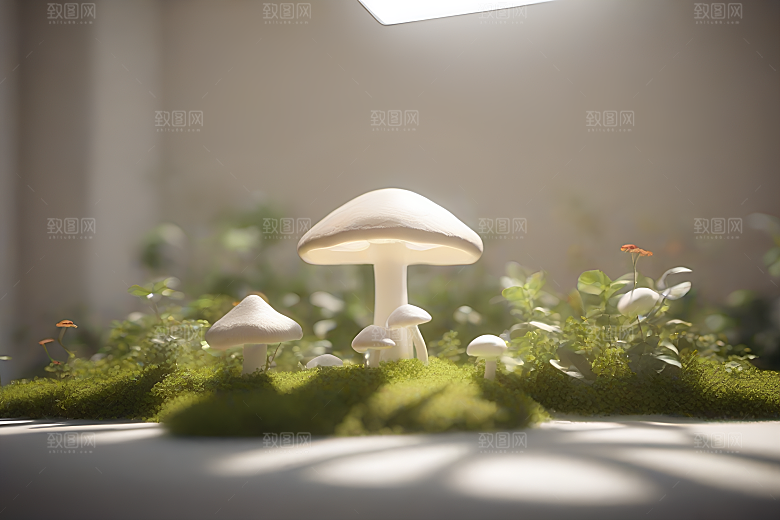 靠近树木和灌木丛的草地上的一群蘑菇