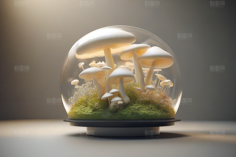 靠近树木和灌木丛的草地上的一群蘑菇