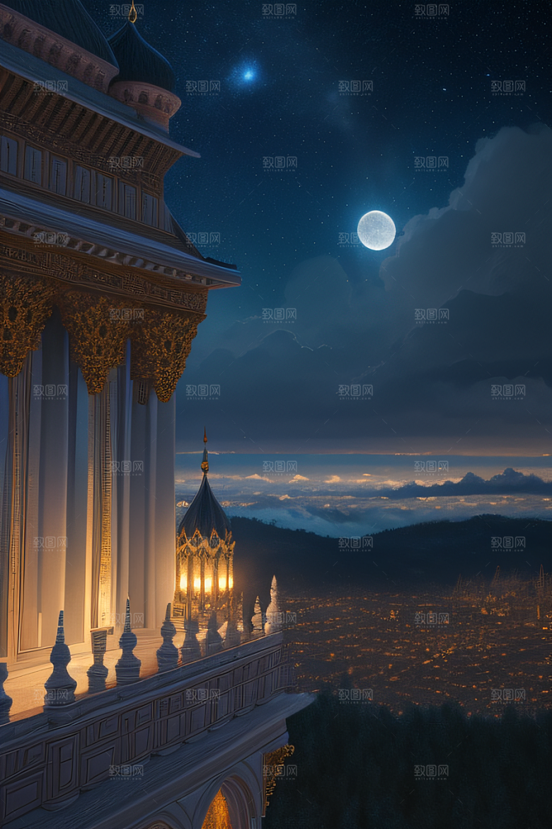星空中的童话宫殿庄严威武