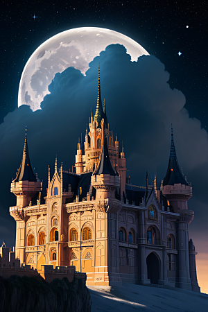 星空下的童话宫殿壮丽耸立