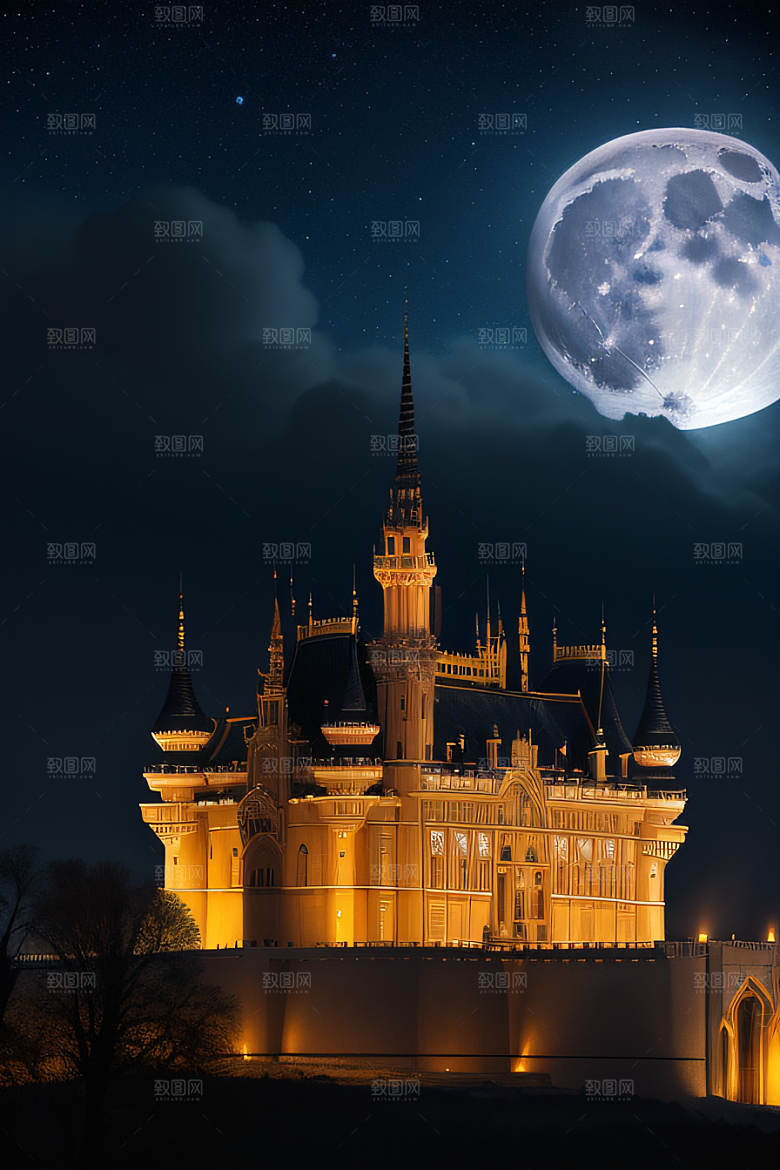星空下的童话宫殿壮丽耸立