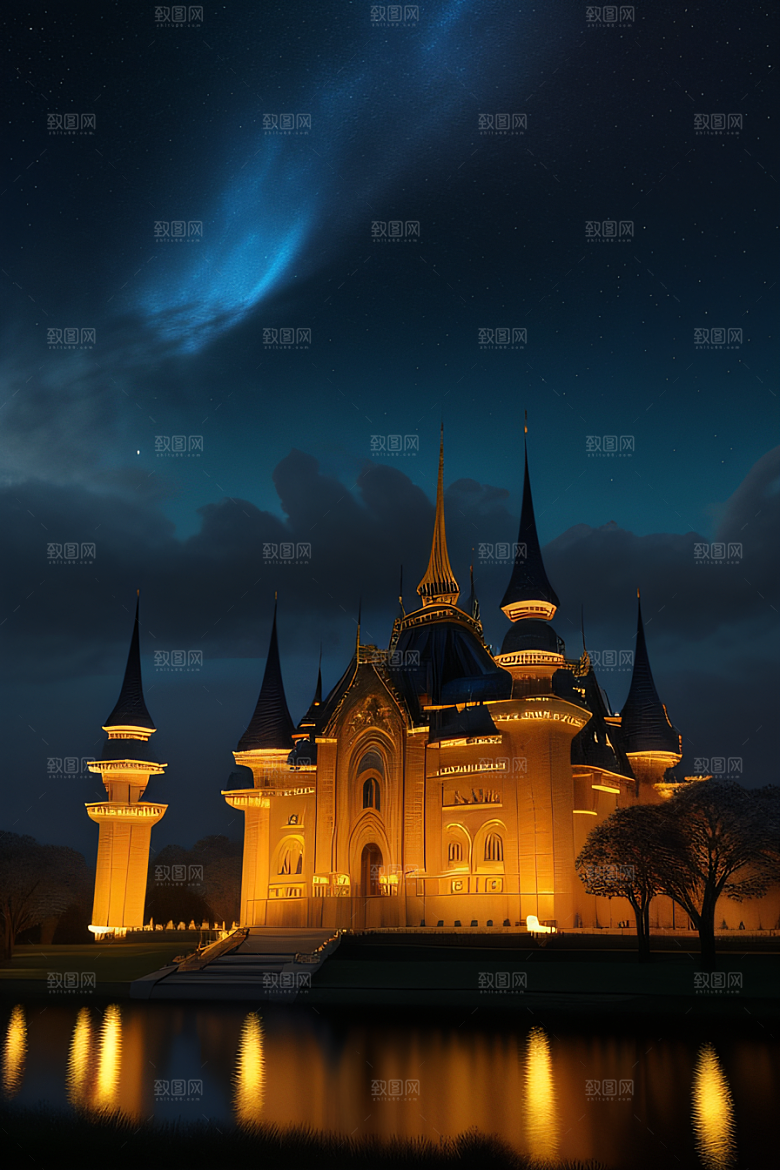 星空中的童话宫殿充满神秘感