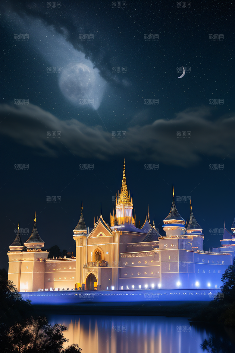 月云漂浮下的童话宫殿如梦如幻