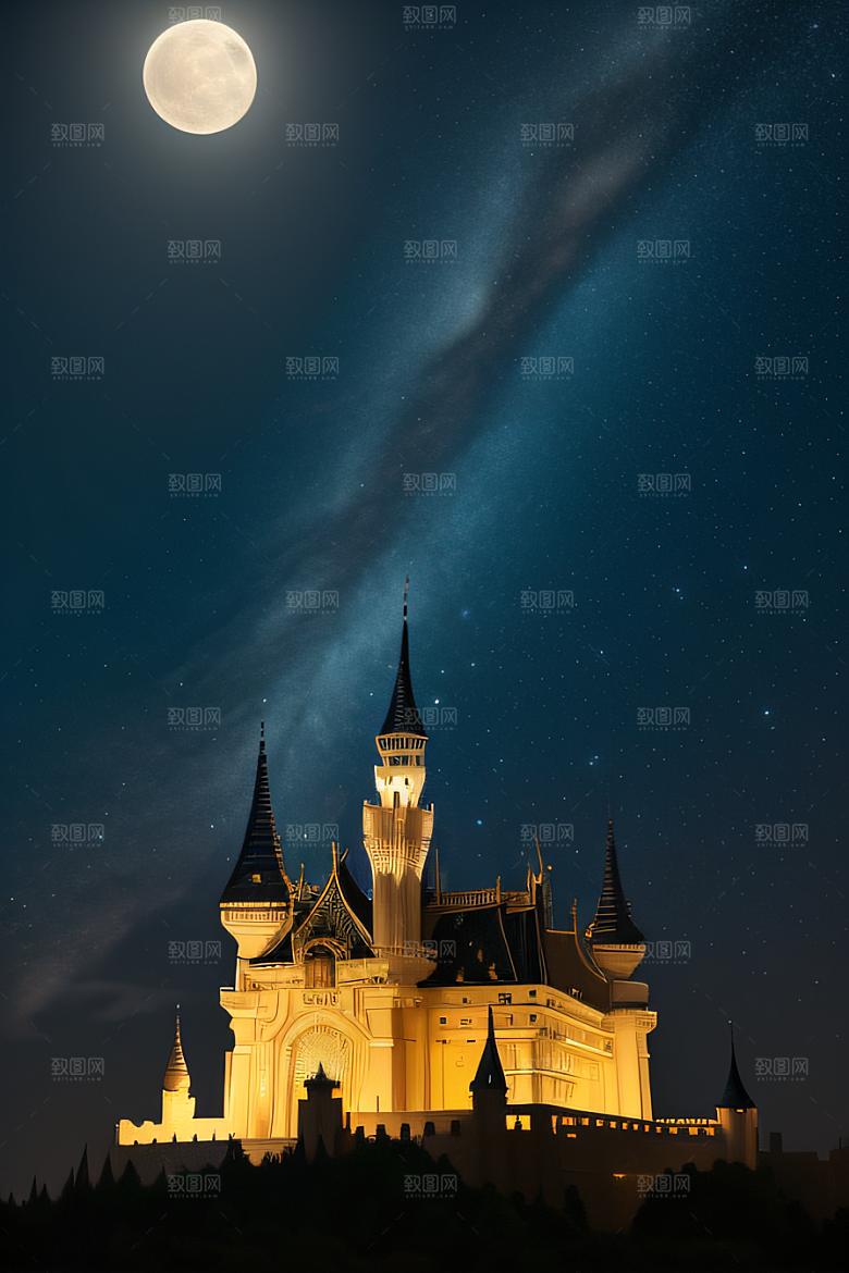 星空下的童话宫殿壮丽耸立