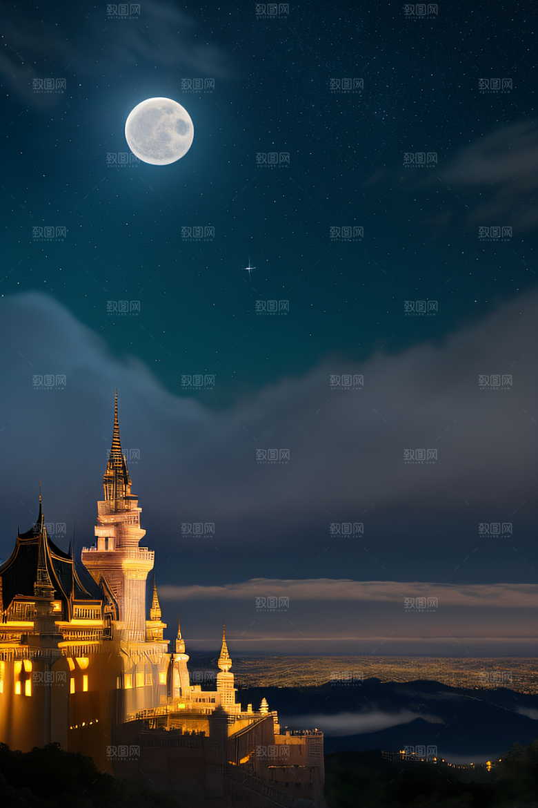 星空下的童话宫殿壮丽耸立