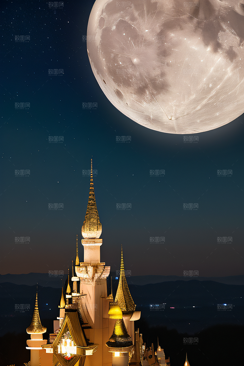 星空下的童话宫殿壮丽耸立