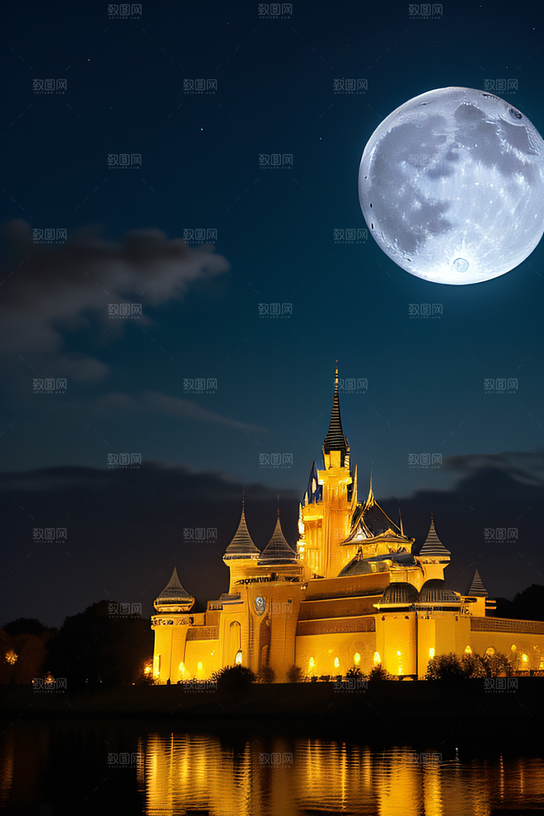 星空下的童话宫殿壮丽耸立