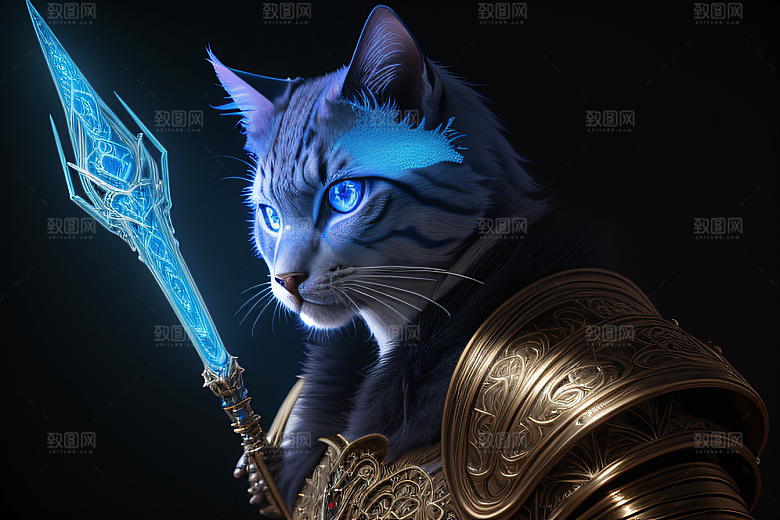 猫王魔法师蓝眼细节华丽盔甲