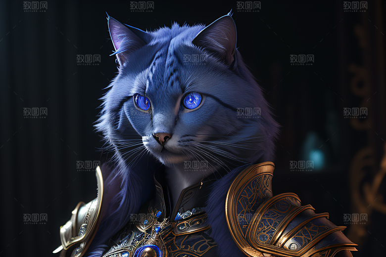 猫王魔法师蓝眼细节华丽盔甲