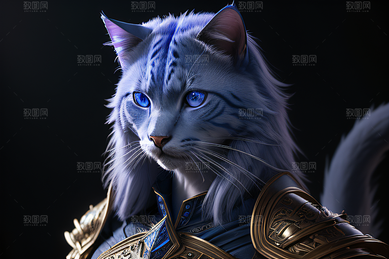 猫王魔法师蓝眼细节华丽盔甲