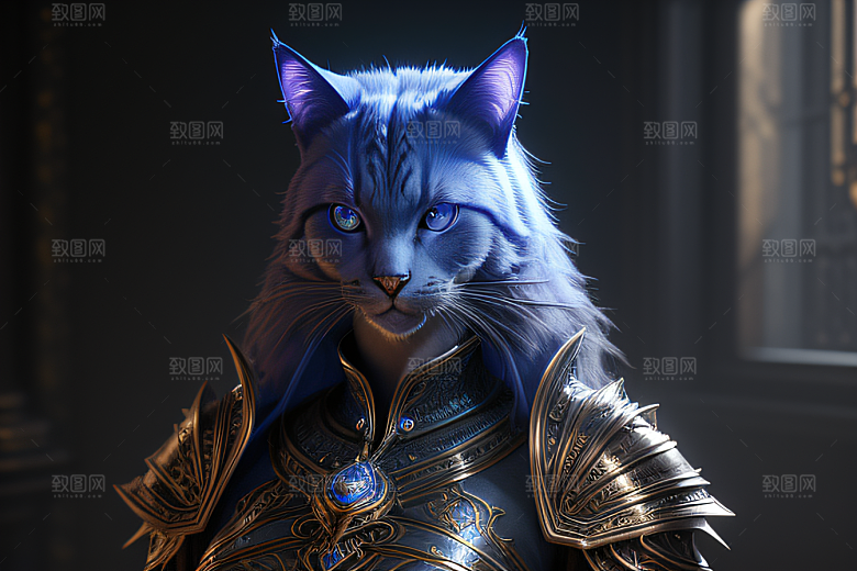 猫王魔法师蓝眼细节华丽盔甲