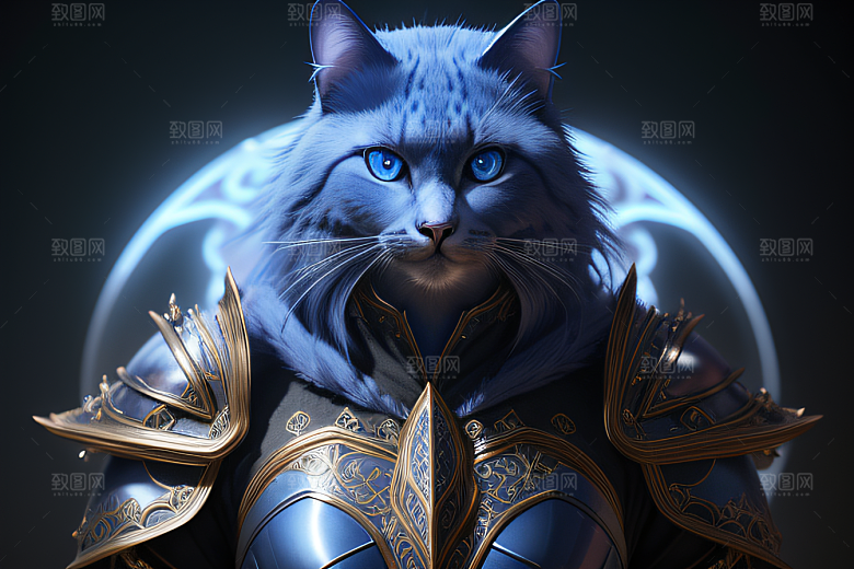 猫王魔法师蓝眼细节华丽盔甲