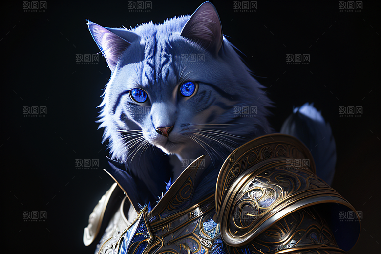 猫王魔法师蓝眼细节华丽盔甲