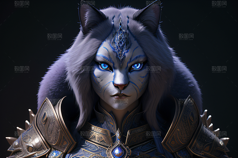 猫王魔法师蓝眼细节华丽盔甲