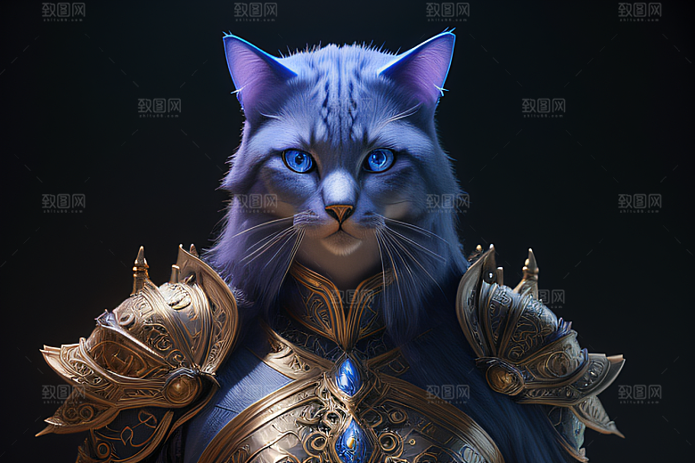 蓝眼神秘法师猫王外貌华丽盔甲