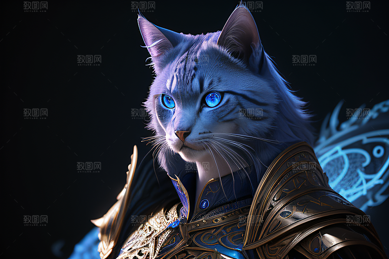 蓝眼神秘法师猫王外貌华丽盔甲