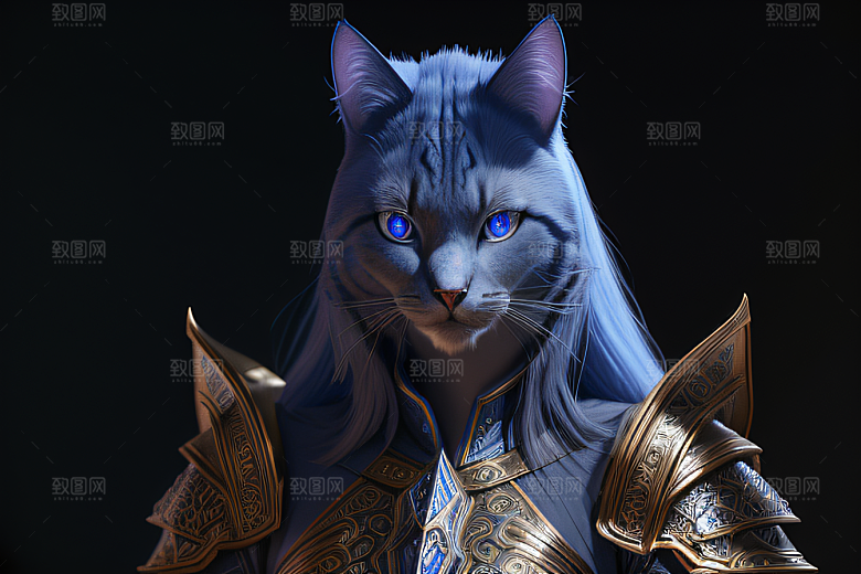 蓝眼神秘法师猫王外貌华丽盔甲