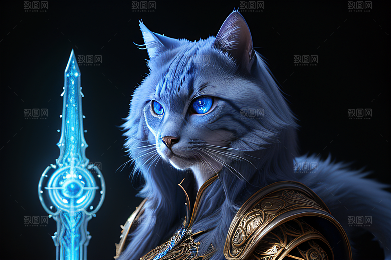 蓝眼神秘法师猫王外貌华丽盔甲