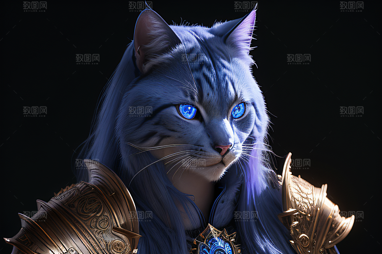 蓝眼神秘法师猫王外貌华丽盔甲