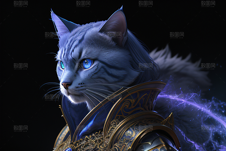 蓝眼神秘法师猫王外貌华丽盔甲