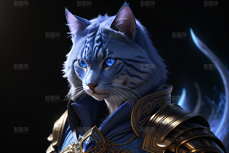 蓝眼神秘法师猫王外貌华丽盔甲