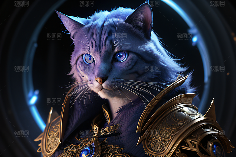 蓝眼神秘法师猫王外貌华丽盔甲