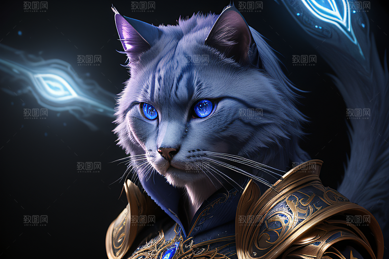 蓝眼神秘法师猫王外貌华丽盔甲