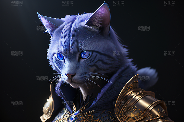 蓝眼神秘法师猫王外貌华丽盔甲