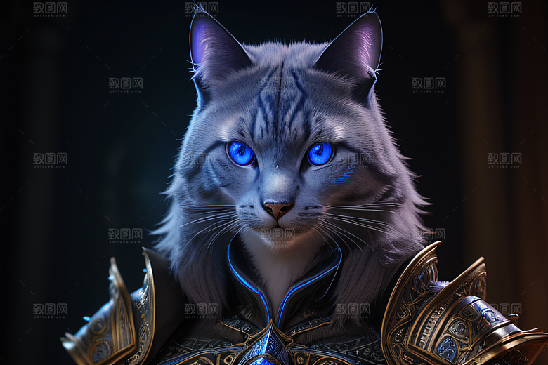 蓝眼神秘法师猫王外貌华丽盔甲