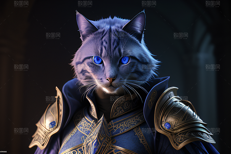 蓝眼神秘法师猫王外貌华丽盔甲