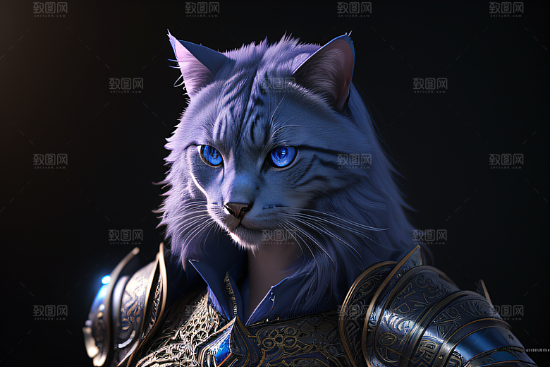 蓝眼神秘法师猫王外貌华丽盔甲