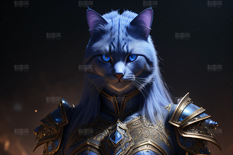 蓝眼神秘法师猫王外貌华丽盔甲
