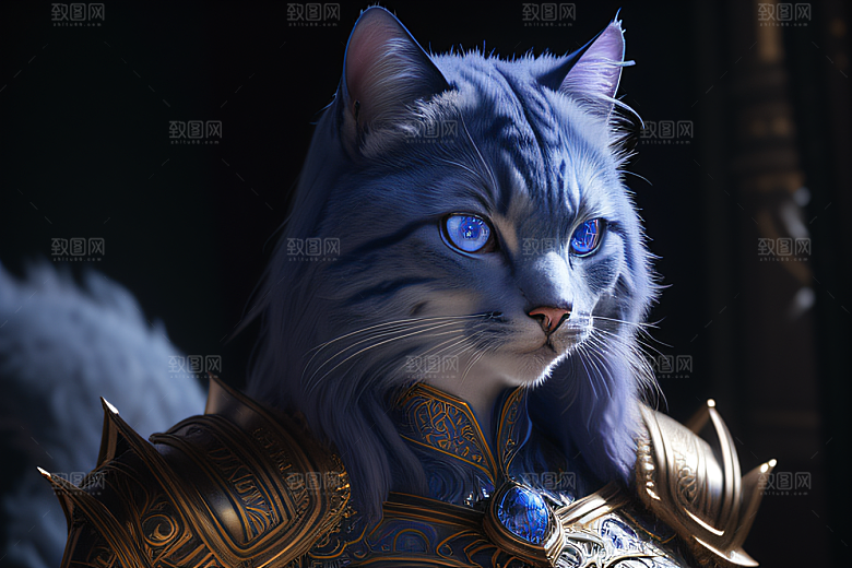 蓝眼神秘法师猫王外貌华丽盔甲