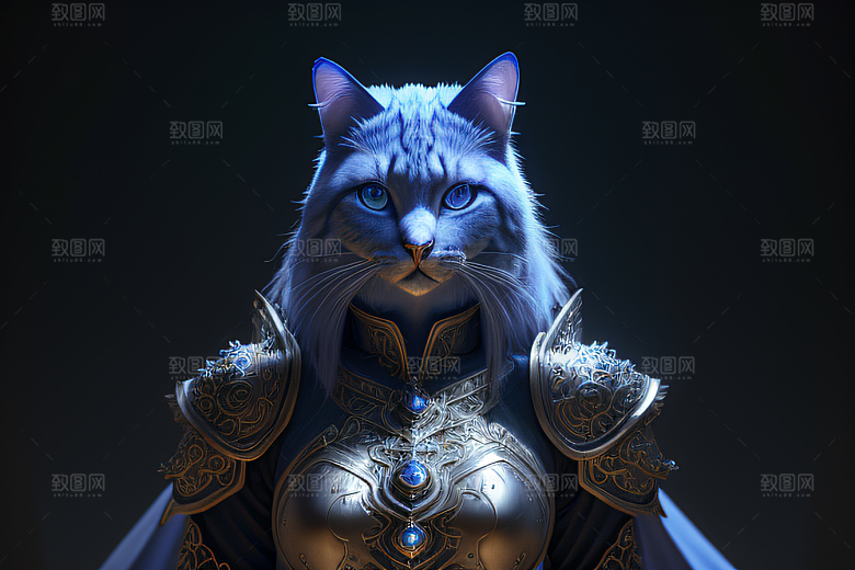 蓝眼神秘法师猫王外貌华丽盔甲