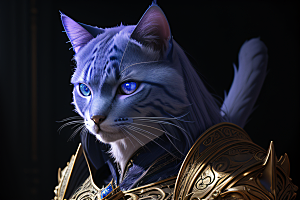 神秘猫法师蓝眼威严盔甲璀璨光影
