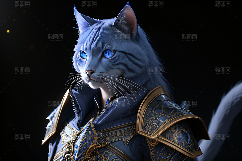 神秘猫法师蓝眼威严盔甲璀璨光影