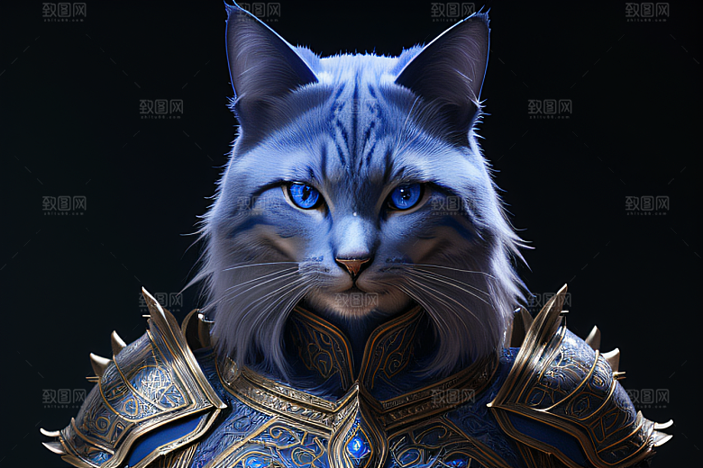 神秘猫法师蓝眼威严盔甲璀璨光影