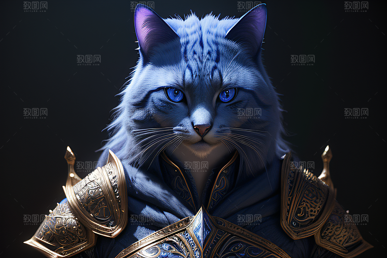 神秘猫法师蓝眼威严盔甲璀璨光影