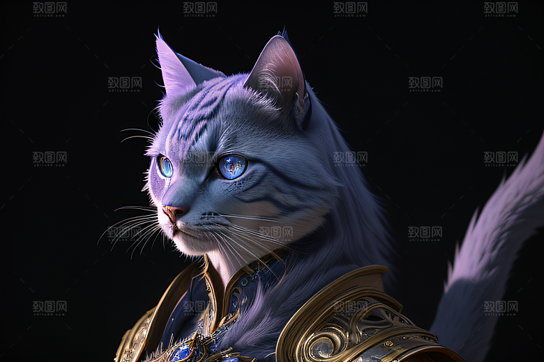 神秘猫法师蓝眼威严盔甲璀璨光影