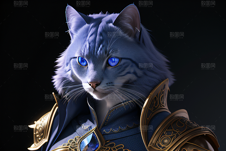神秘猫法师蓝眼威严盔甲璀璨光影