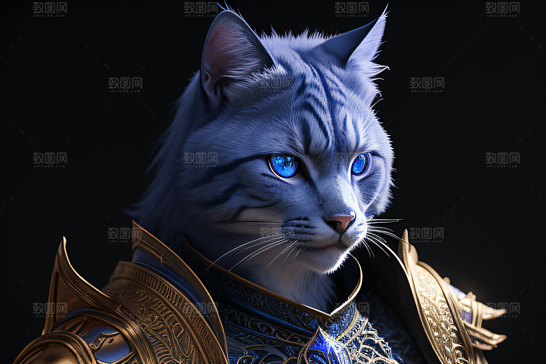 神秘猫法师蓝眼威严盔甲璀璨光影