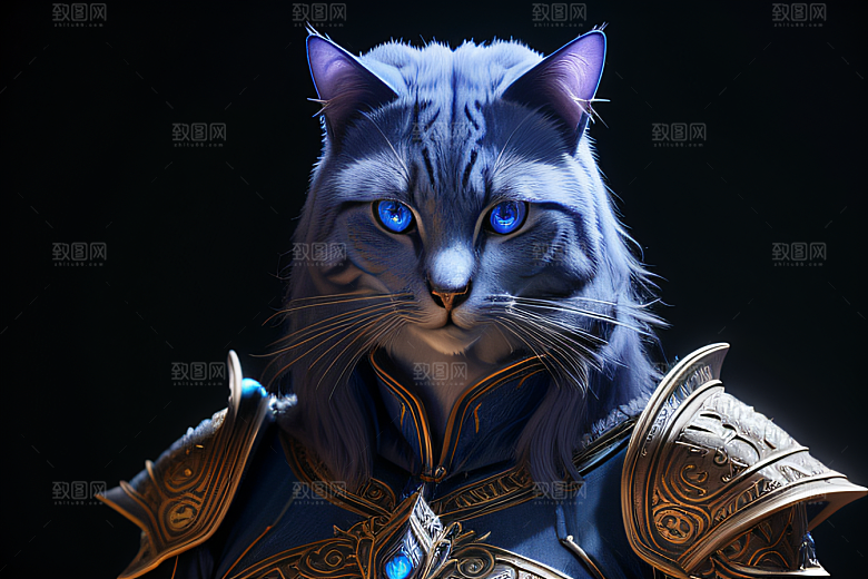 神秘猫法师蓝眼威严盔甲璀璨光影