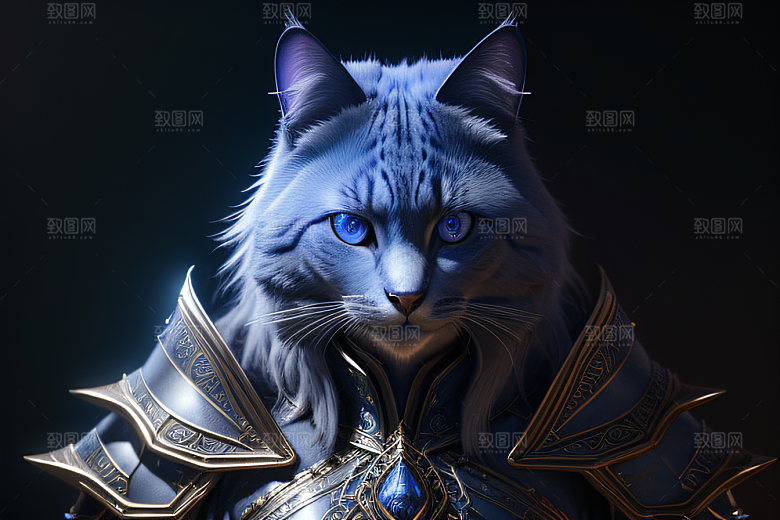 神秘猫法师蓝眼威严盔甲璀璨光影